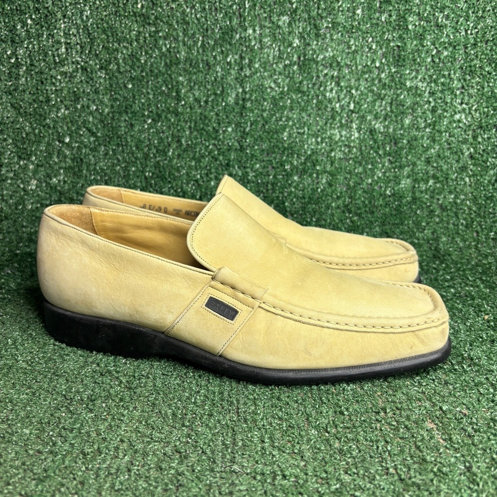 Bally Arcon Suede Square Toe Slip On Luxury Loafers Cream Beige Mens Size 9 D